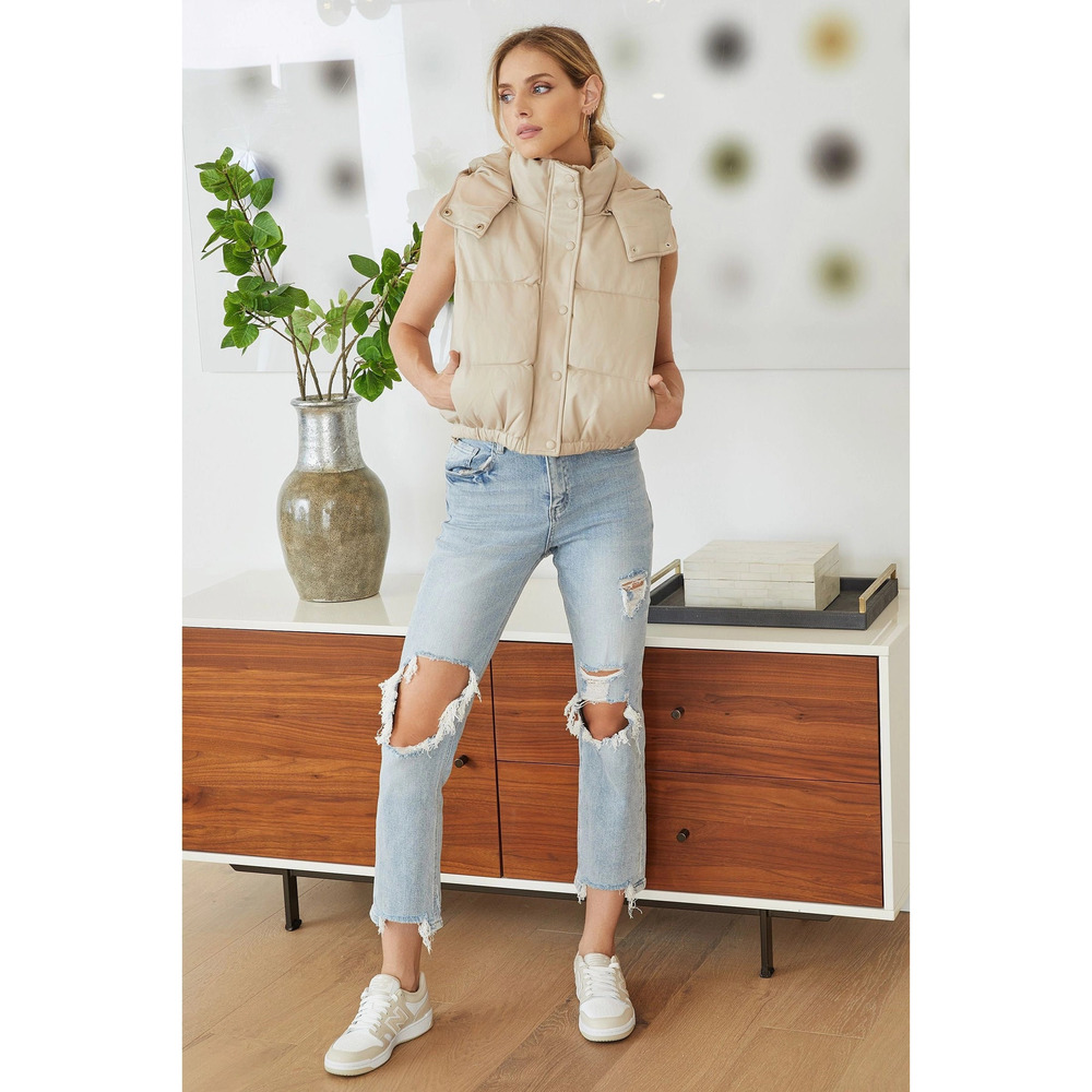 314 - Faux Leather Puffer With Removable Hoodie